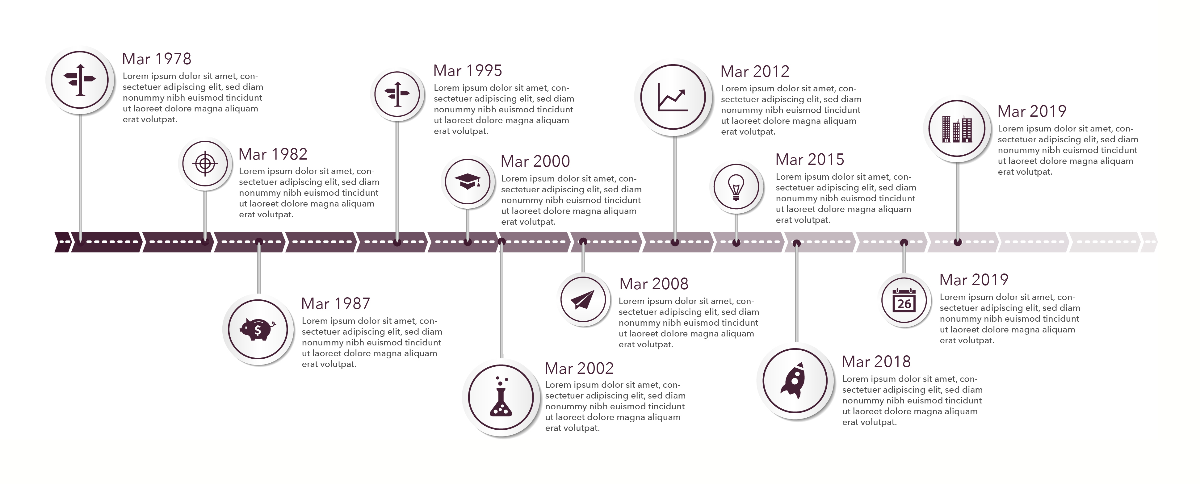 Timeline template in sticker style with set of icons. Light back
